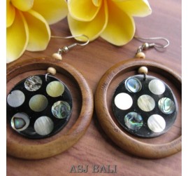 ethnic wooden earring with shells resin bali